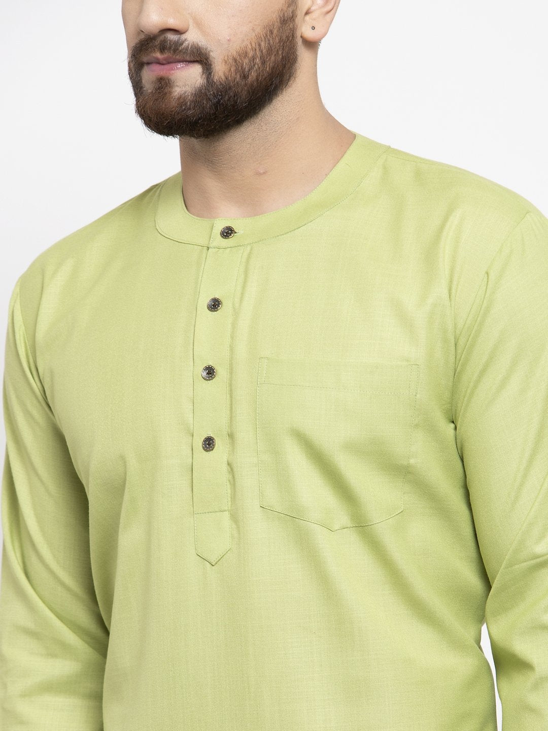 Jompers Men Green Solid Straight Short Kurta - Distacart