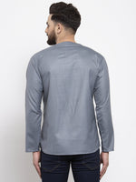 Thumbnail for Jompers Men Grey Solid Straight Short Kurta - Distacart