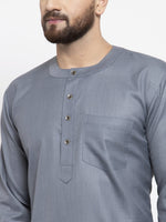 Thumbnail for Jompers Men Grey Solid Straight Short Kurta - Distacart