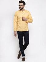 Thumbnail for Jompers Men Mustard Solid Straight Short Kurta - Distacart