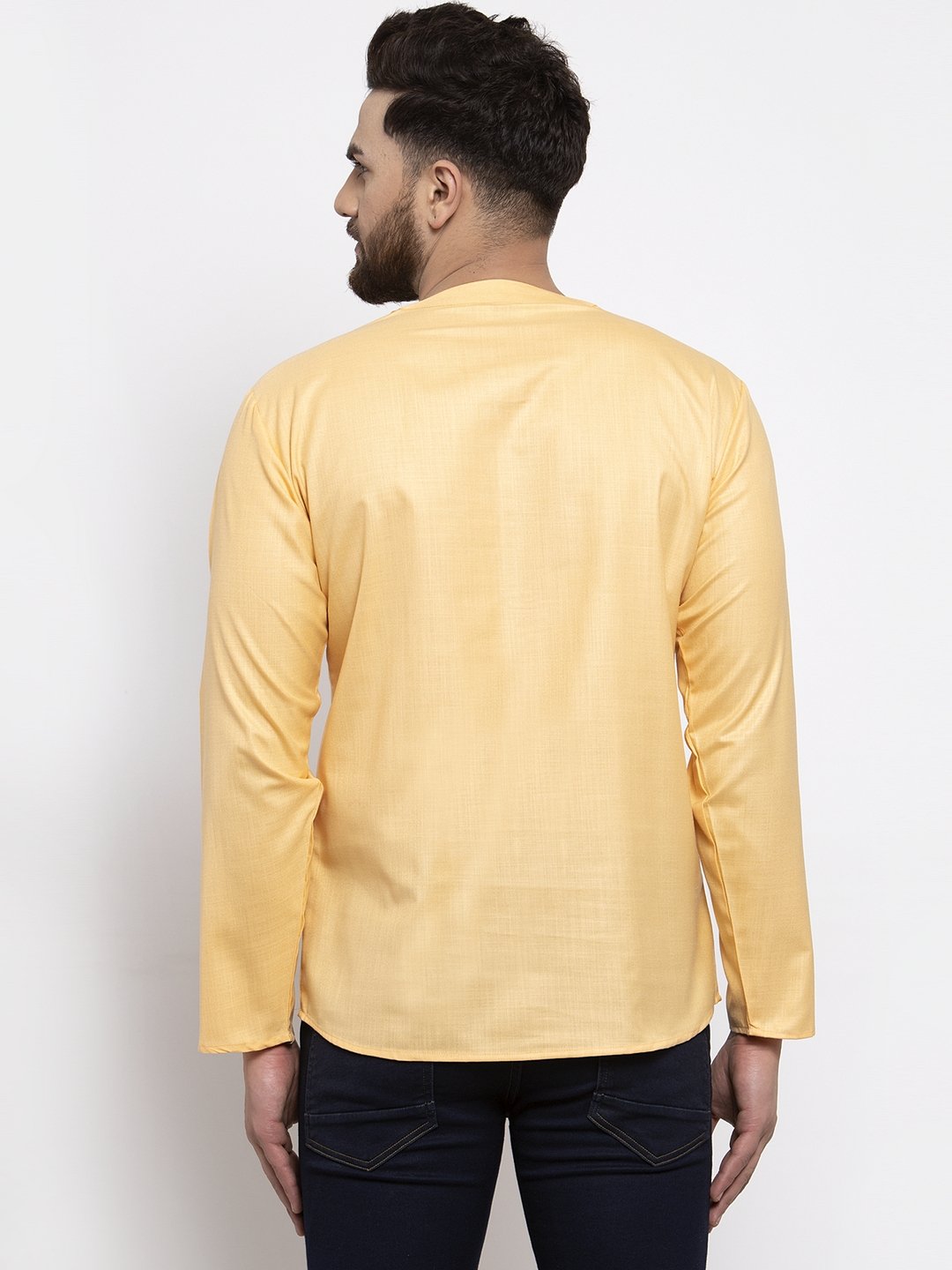 Jompers Men Mustard Solid Straight Short Kurta - Distacart