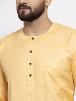 Thumbnail for Jompers Men Mustard Solid Straight Short Kurta - Distacart