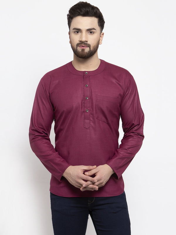 Jompers Men Purple Solid Straight Short Kurta - Distacart