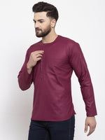Thumbnail for Jompers Men Purple Solid Straight Short Kurta - Distacart