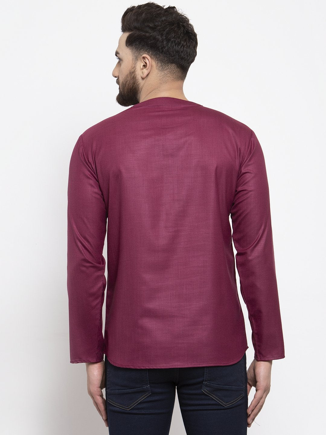 Jompers Men Purple Solid Straight Short Kurta - Distacart