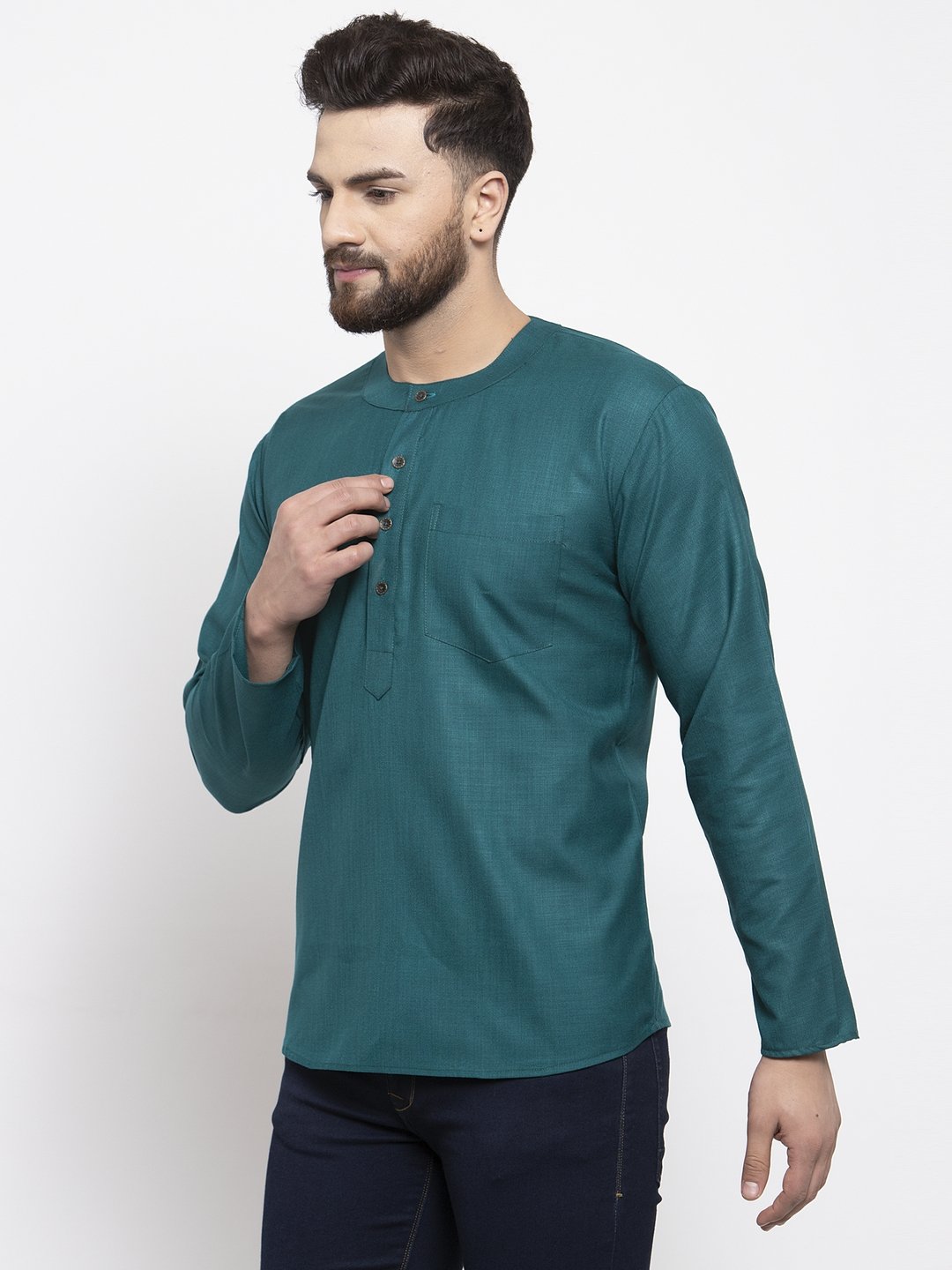 Jompers Men Teal Solid Straight Short Kurta - Distacart