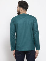 Thumbnail for Jompers Men Teal Solid Straight Short Kurta - Distacart