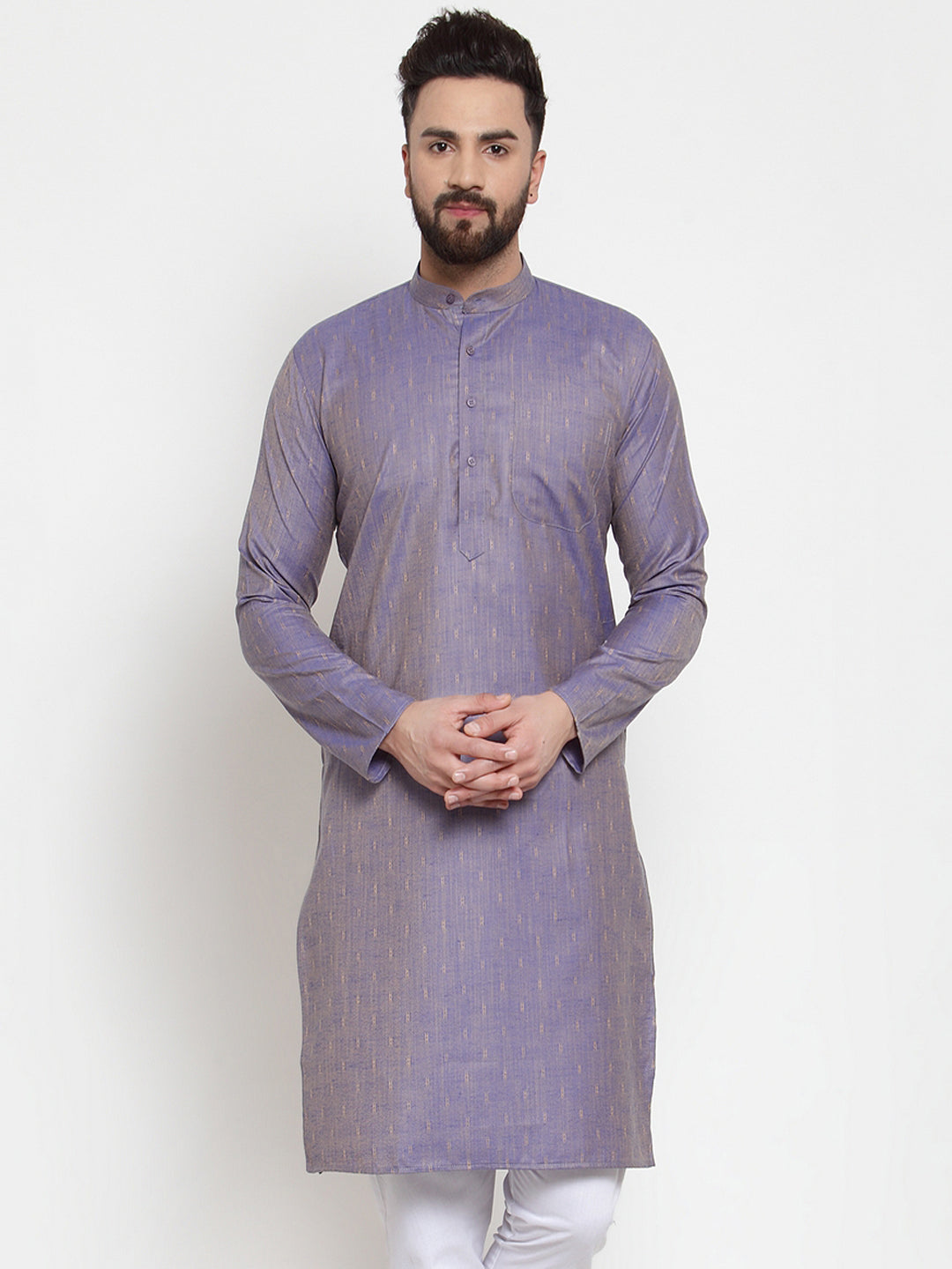 Jompers Men Blue & White Self Design Kurta Only - Distacart