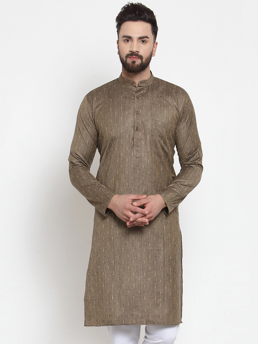 Jompers Men Bronze & White Self Design Kurta Only - Distacart