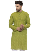 Thumbnail for Jompers Men's Beautiful Green Cotton Printed Kurta Only