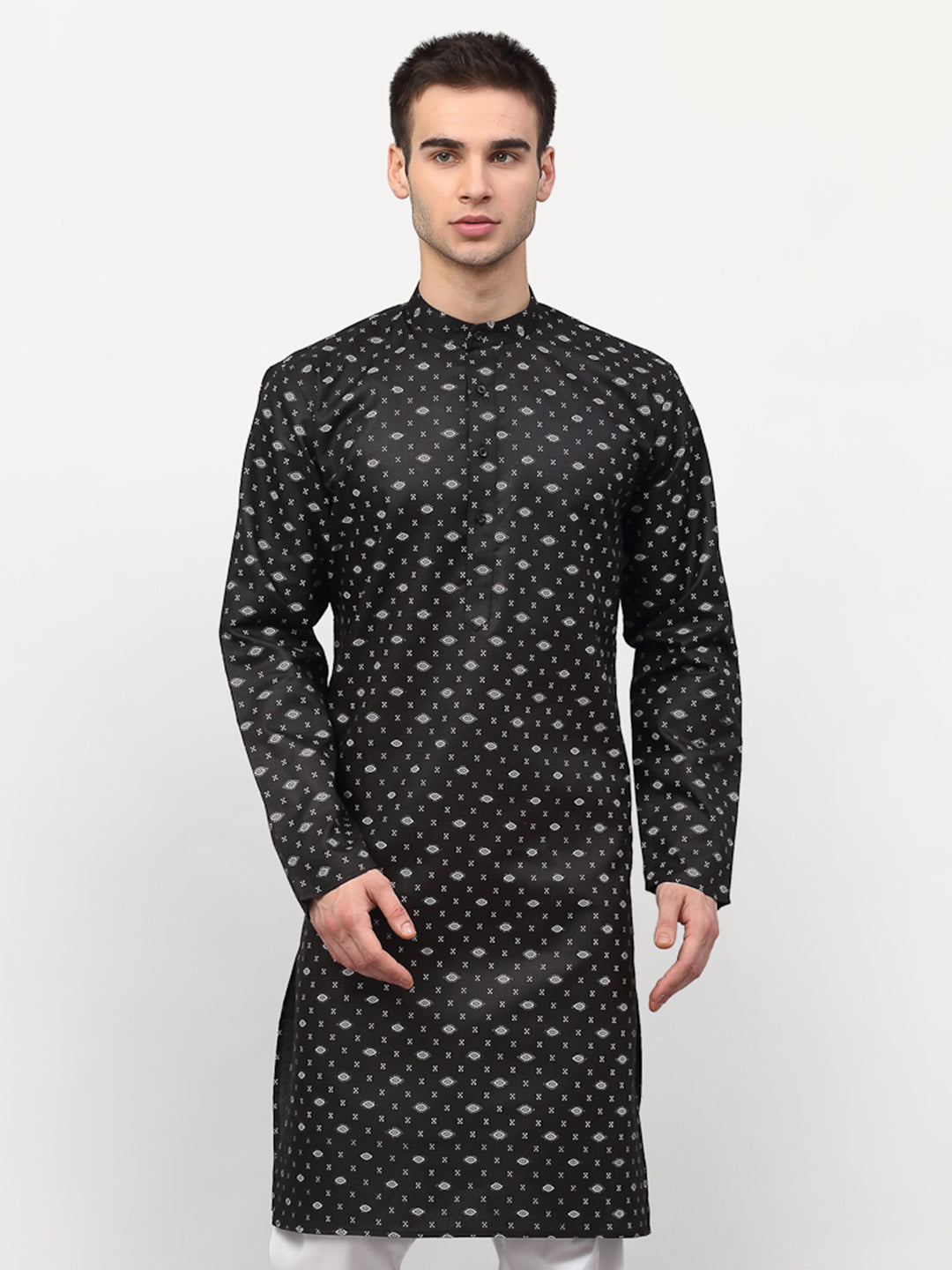 Jompers Men's Black Printed Cotton Kurta Only