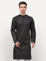 Thumbnail for Jompers Men's Black Printed Cotton Kurta Only