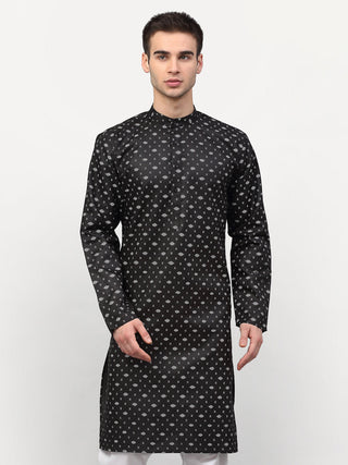 Jompers Men's Black Printed Cotton Kurta Only