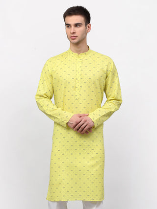 Jompers Men's Lemon Printed Cotton Kurta Only