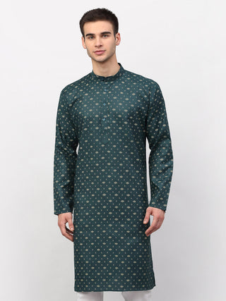Jompers Men's Olive Printed Cotton Kurta Only