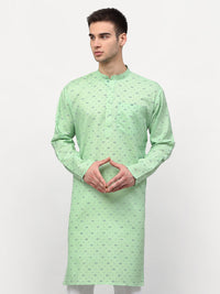 Thumbnail for Jompers Men's Green Printed Cotton Kurta Only