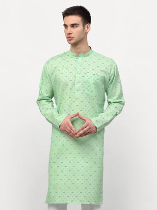 Jompers Men's Green Printed Cotton Kurta Only