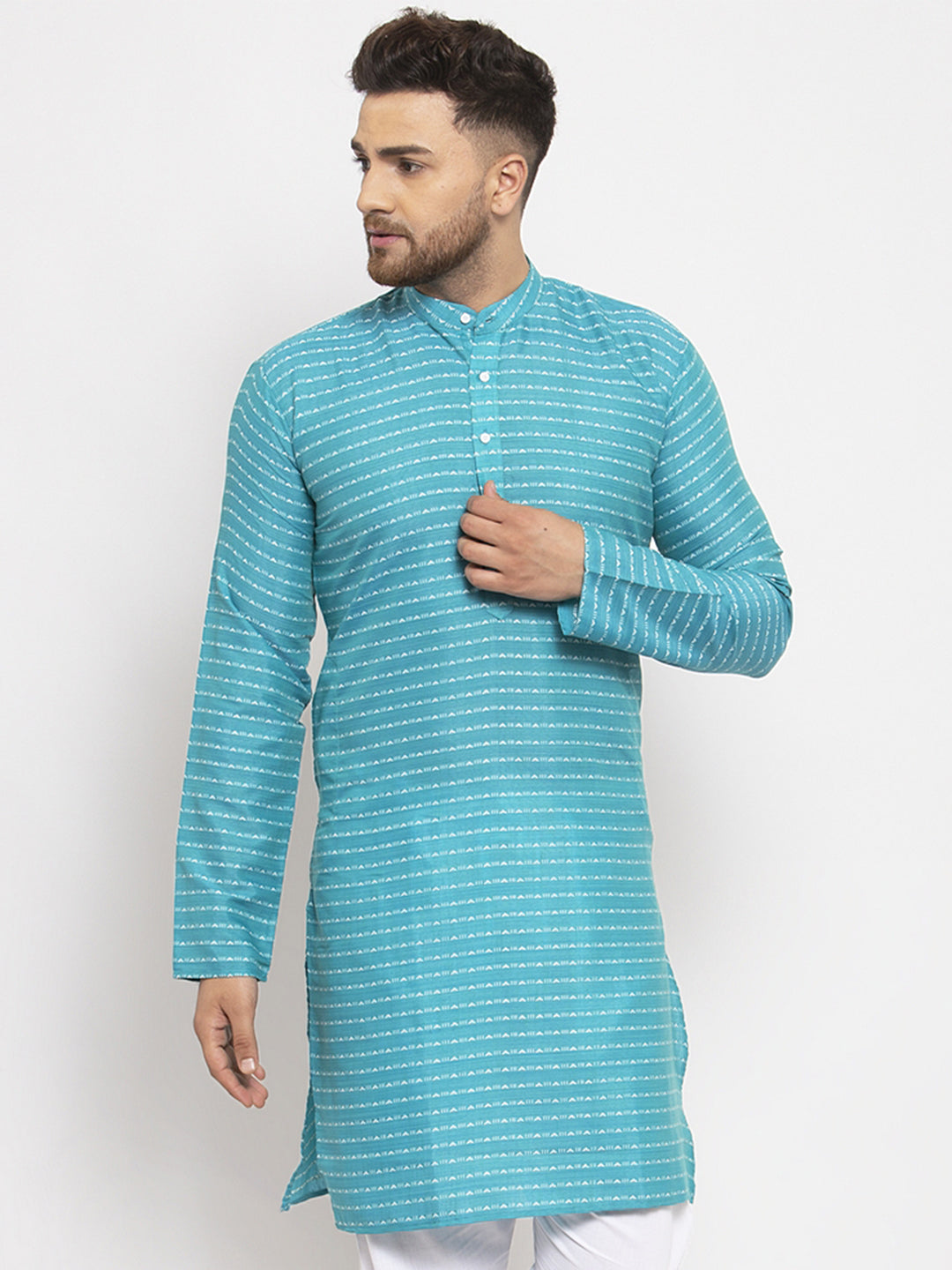 Jompers Men's Blue Printed Blue Kurta Only