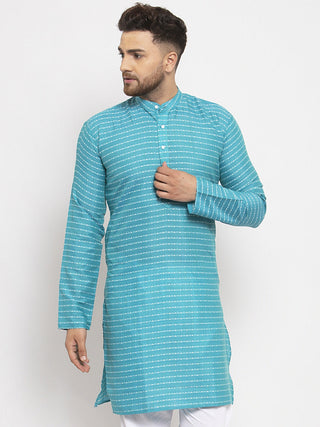 Jompers Men's Blue Printed Blue Kurta Only
