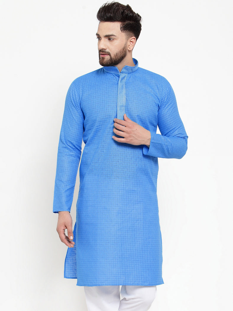 Jompers Men Blue & White Embroidered Kurta Only - Distacart
