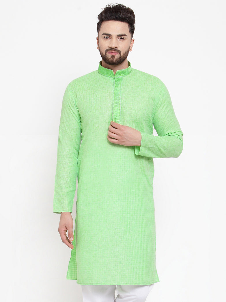 Jompers Men Green & White Embroidered Kurta Only - Distacart