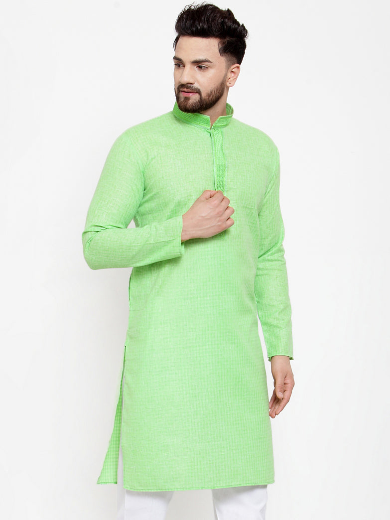 Jompers Men Green & White Embroidered Kurta Only - Distacart