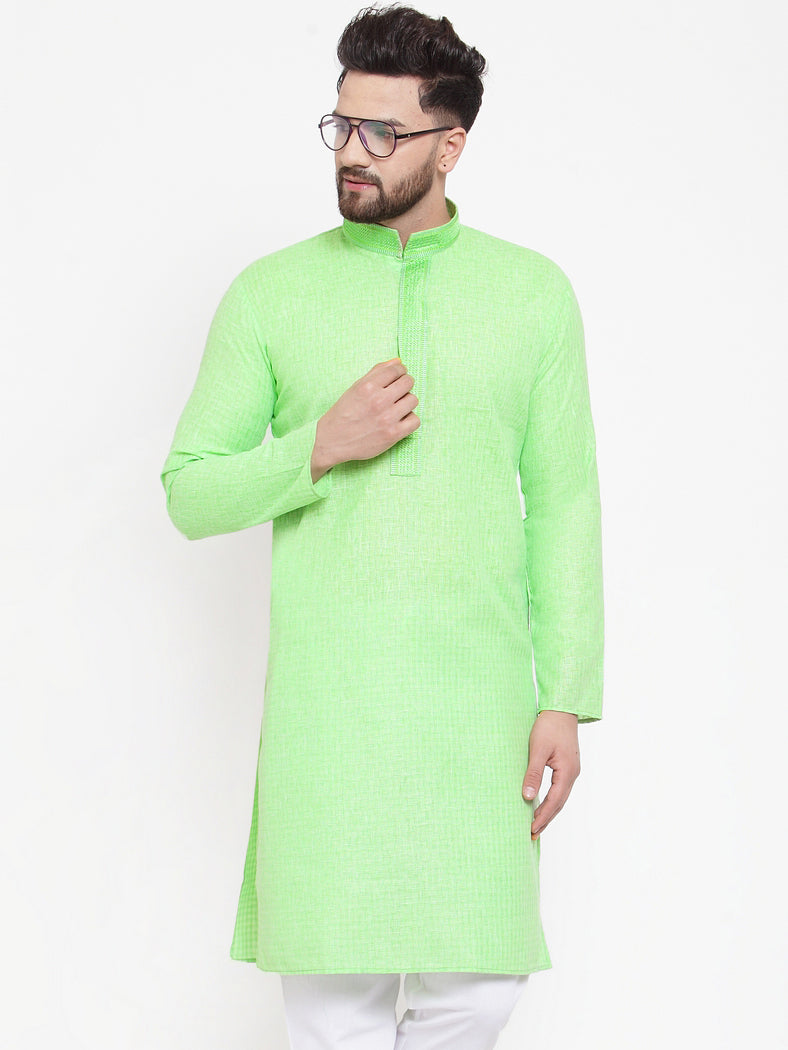 Jompers Men Green & White Embroidered Kurta Only - Distacart