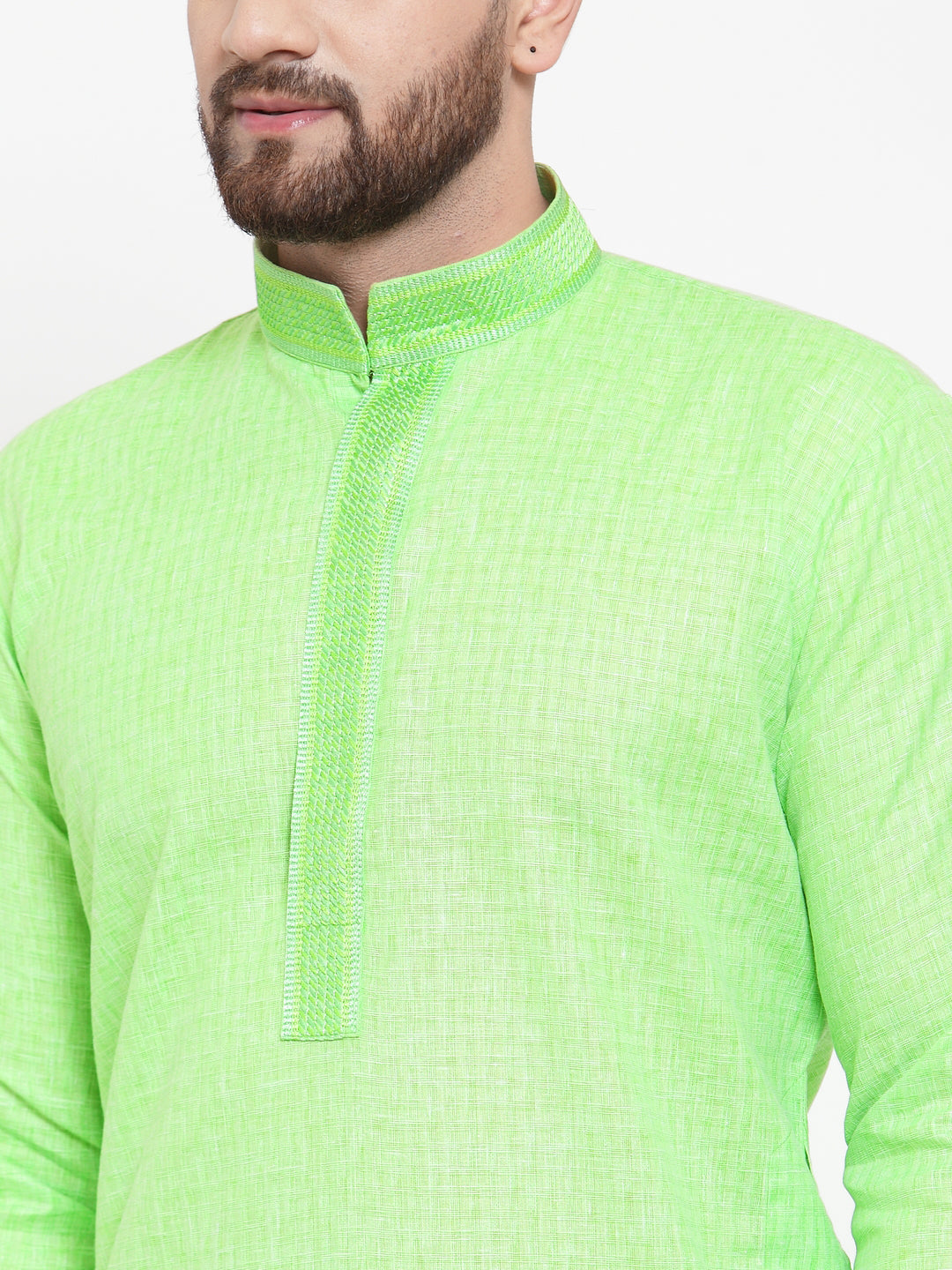 Jompers Men Green & White Embroidered Kurta Only - Distacart
