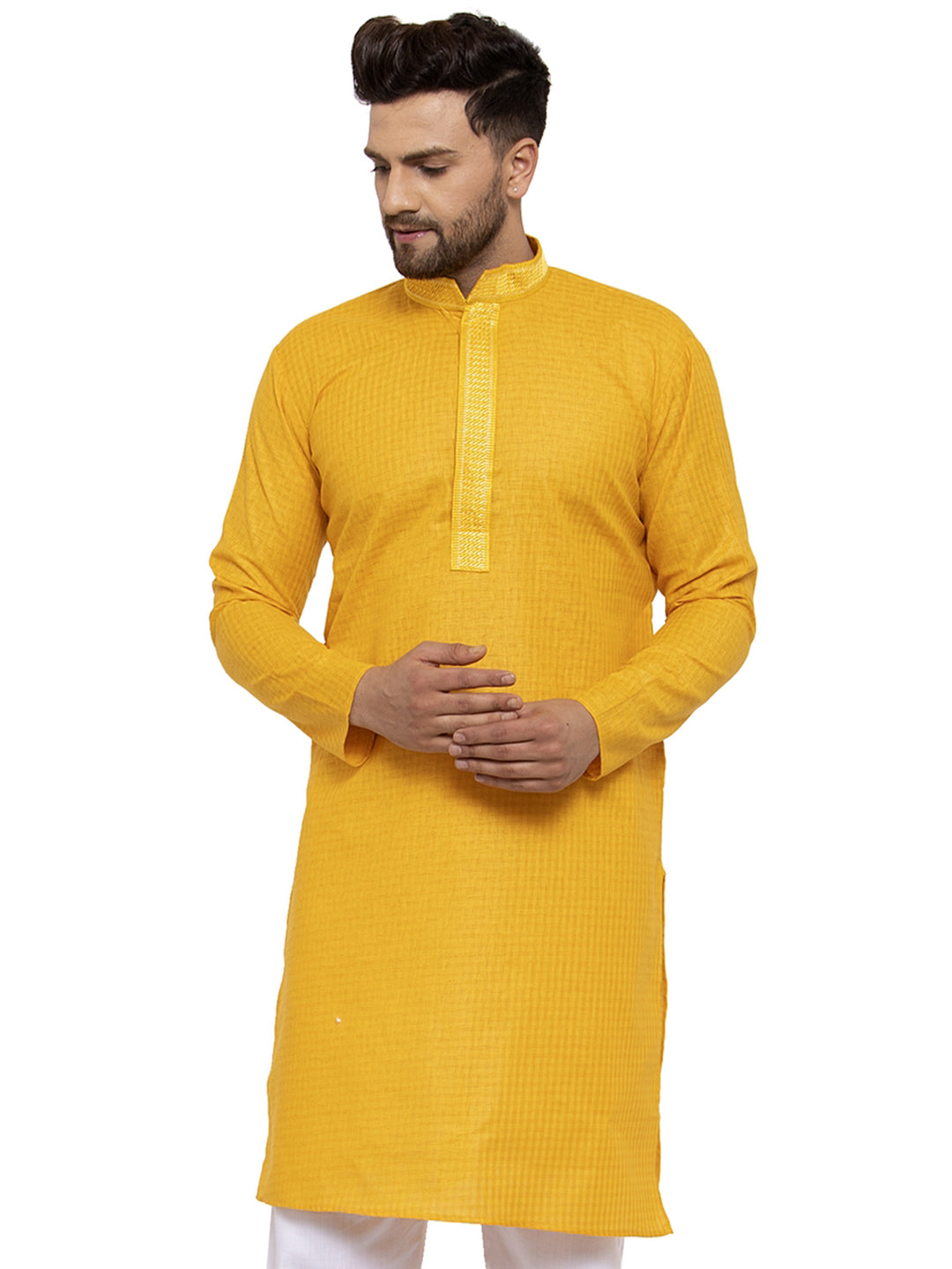 Jompers Men's Mustard Woven Kurta Only