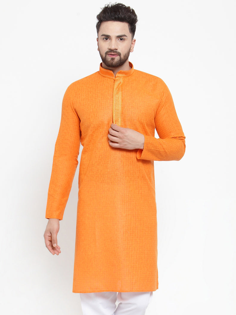 Jompers Men Orange & White Embroidered Kurta Only - Distacart
