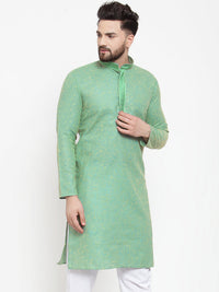 Thumbnail for Jompers Men Sea Green & White Embroidered Kurta Only - Distacart