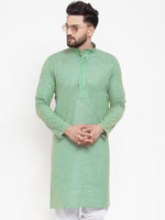 Thumbnail for Jompers Men Sea Green & White Embroidered Kurta Only - Distacart