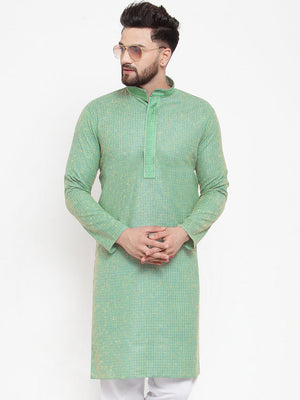 Jompers Men Sea Green & White Embroidered Kurta Only - Distacart