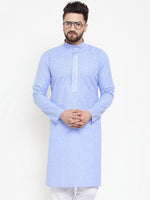 Thumbnail for Jompers Men Blue & White Embroidered Kurta Only - Distacart