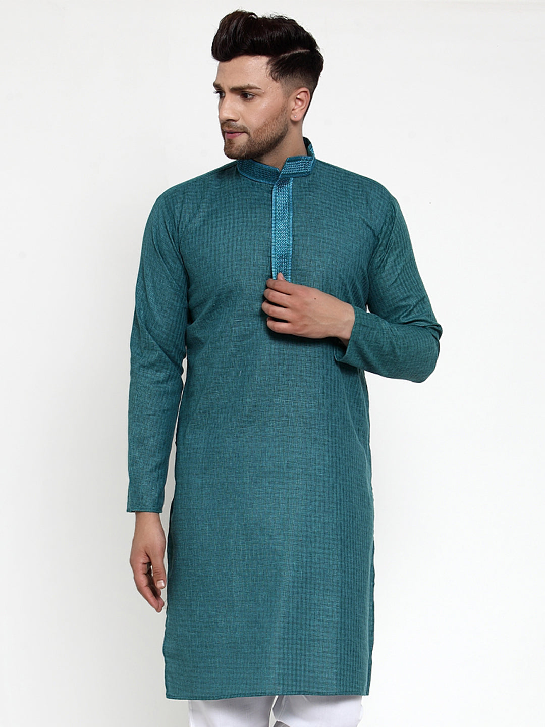 Jompers Men's Teal Woven Kurta Only