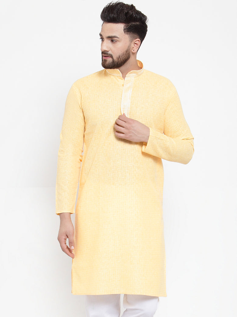 Jompers Men Yellow & White Embroidered Kurta Only - Distacart