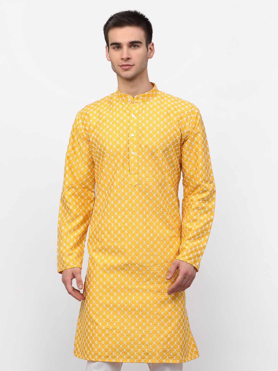 Jompers Men Mustard Chikankari Kurta Only - Distacart