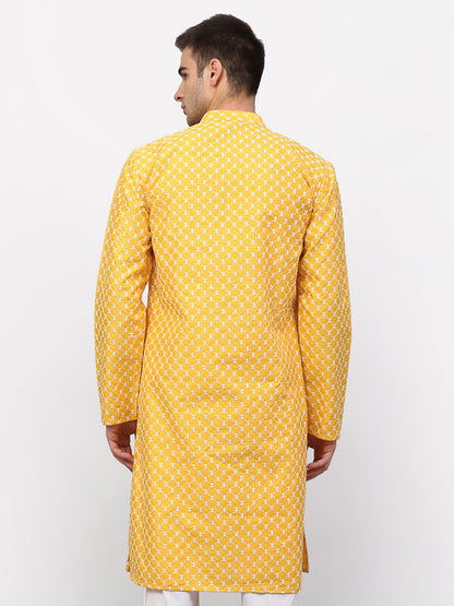 Jompers Men Mustard Chikankari Kurta Only - Distacart