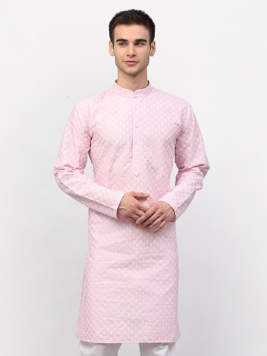 Jompers Men Pink Chikankari Kurta Only - Distacart