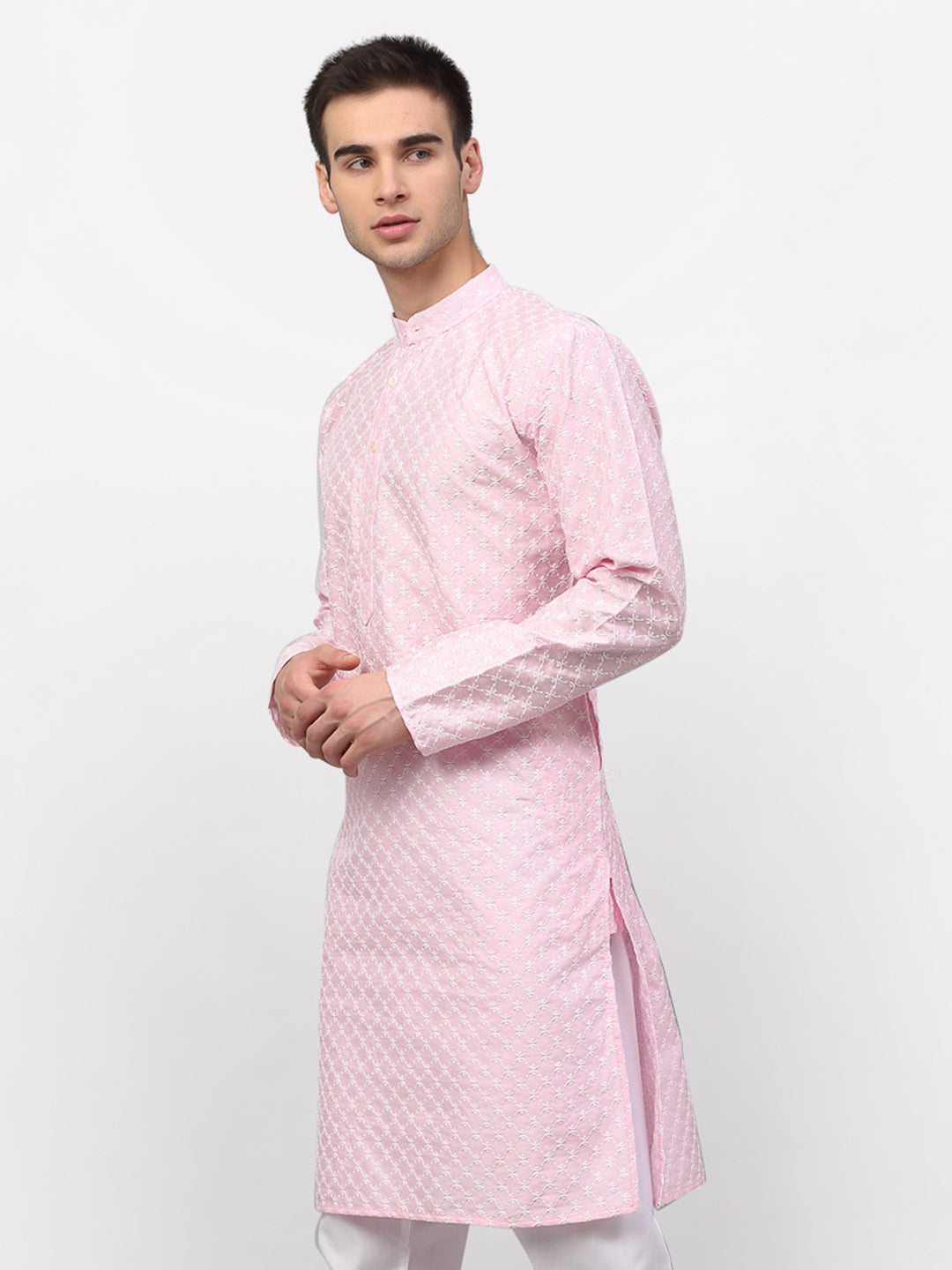 Jompers Men Pink Chikankari Kurta Only - Distacart