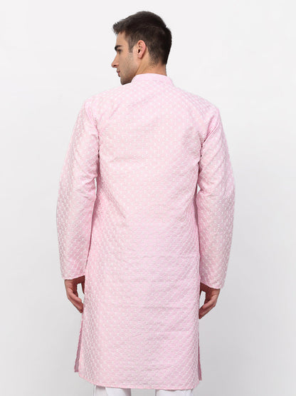Jompers Men Pink Chikankari Kurta Only - Distacart