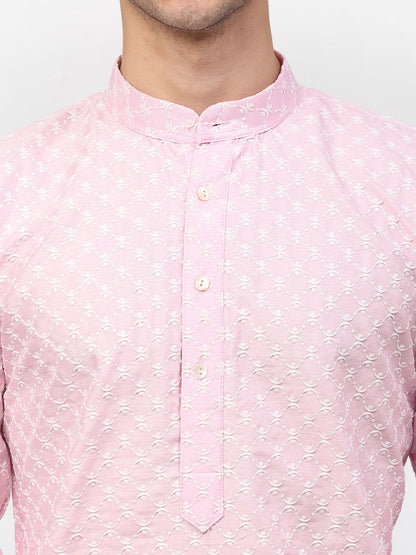 Jompers Men Pink Chikankari Kurta Only - Distacart