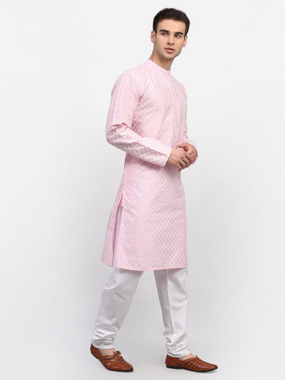Jompers Men Pink Chikankari Kurta Only - Distacart
