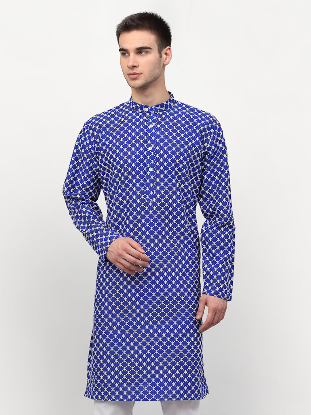 Jompers Men Royal-Blue Chikankari Kurta Only - Distacart