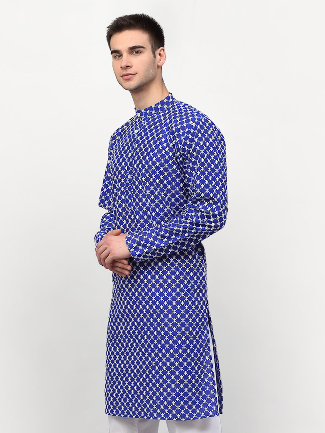 Jompers Men Royal-Blue Chikankari Kurta Only - Distacart