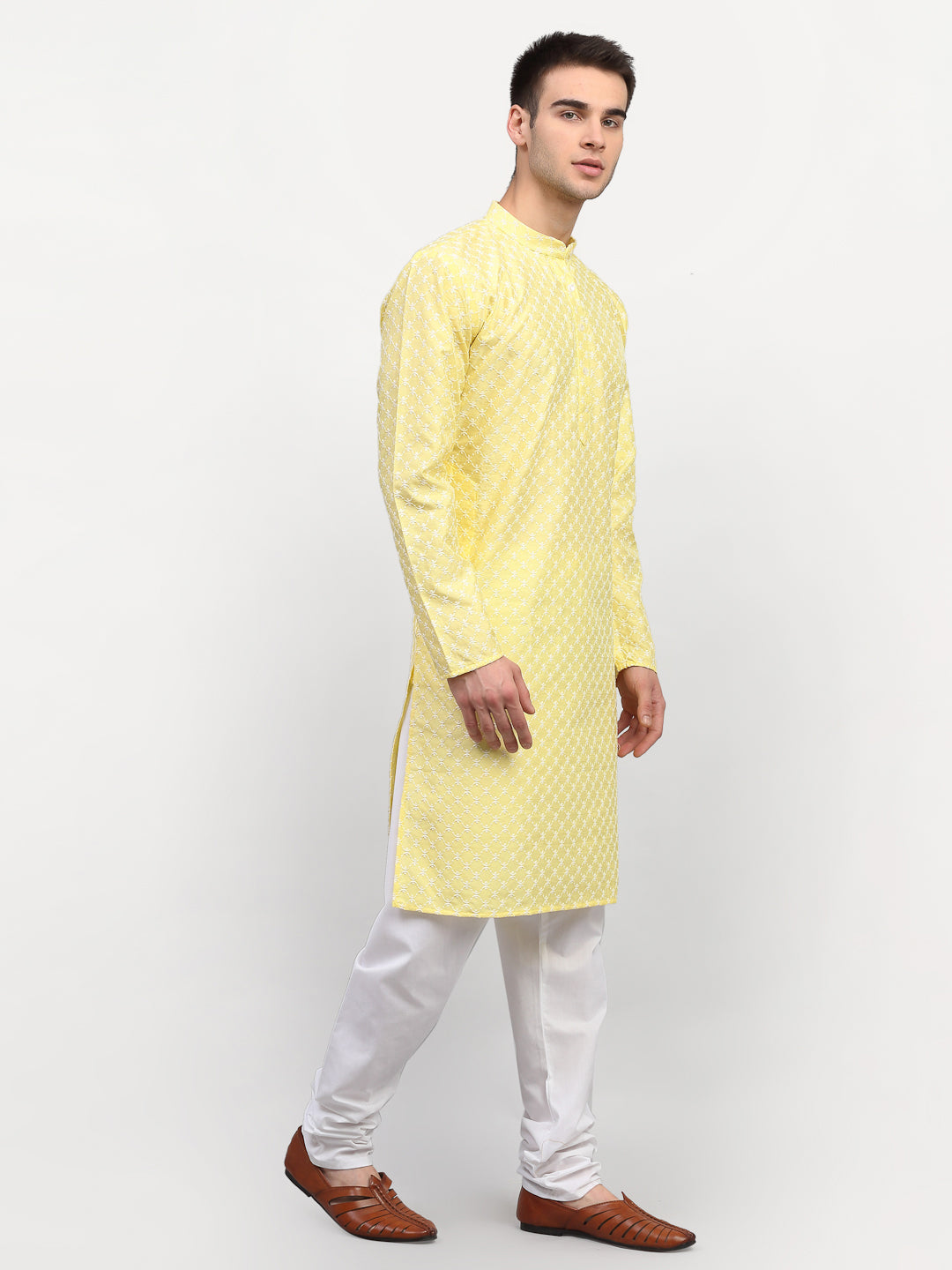 Jompers Men Yellow Chikankari Kurta Only - Distacart