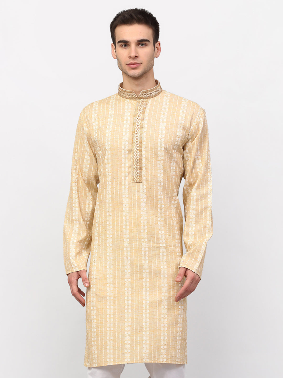 Jompers Men's Beige Woven Kurta Only