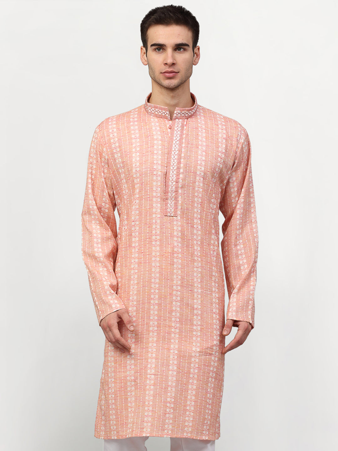 Jompers Men's Pink Woven Kurta Only