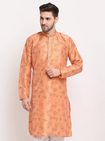 Thumbnail for Jompers Men's Orange Dupion Printed Kurta Only