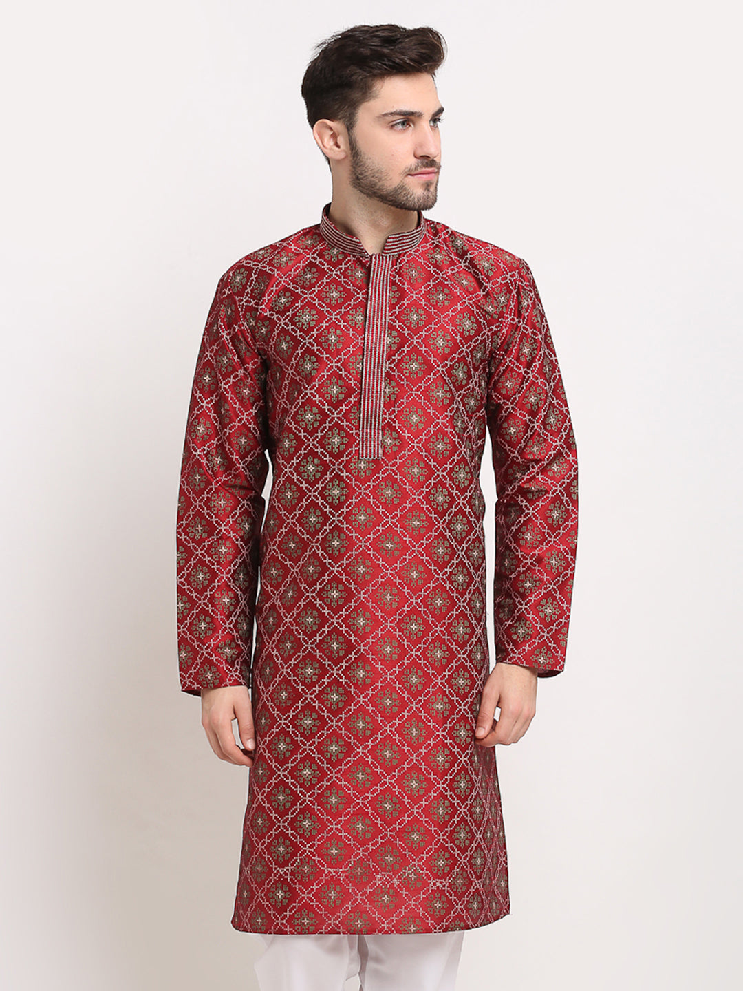 Jompers Men's Maroon Woven Kurta Only